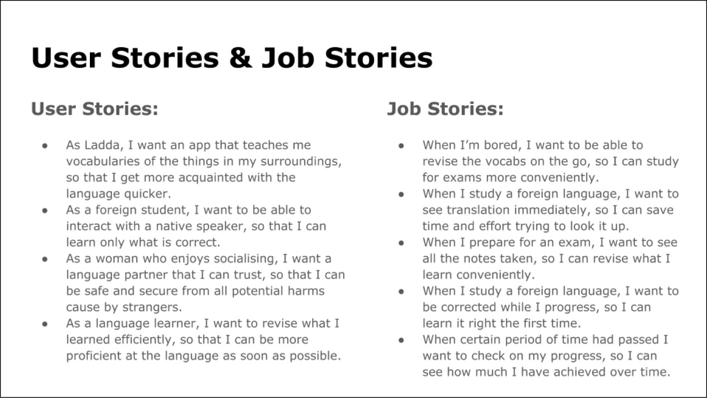 User Stories & Job Stories